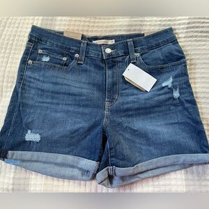 NWT’S Levi's Dark Blue Distressed Mid Length Jean Shorts